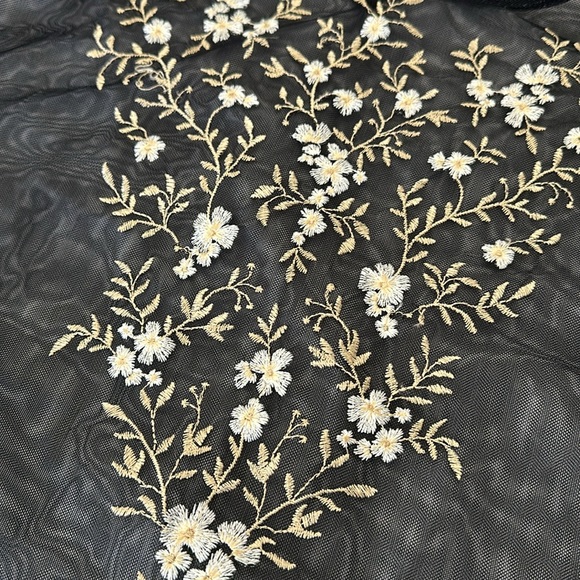 Floral Embroidered Black Mesh Top - Picture 2 of 4